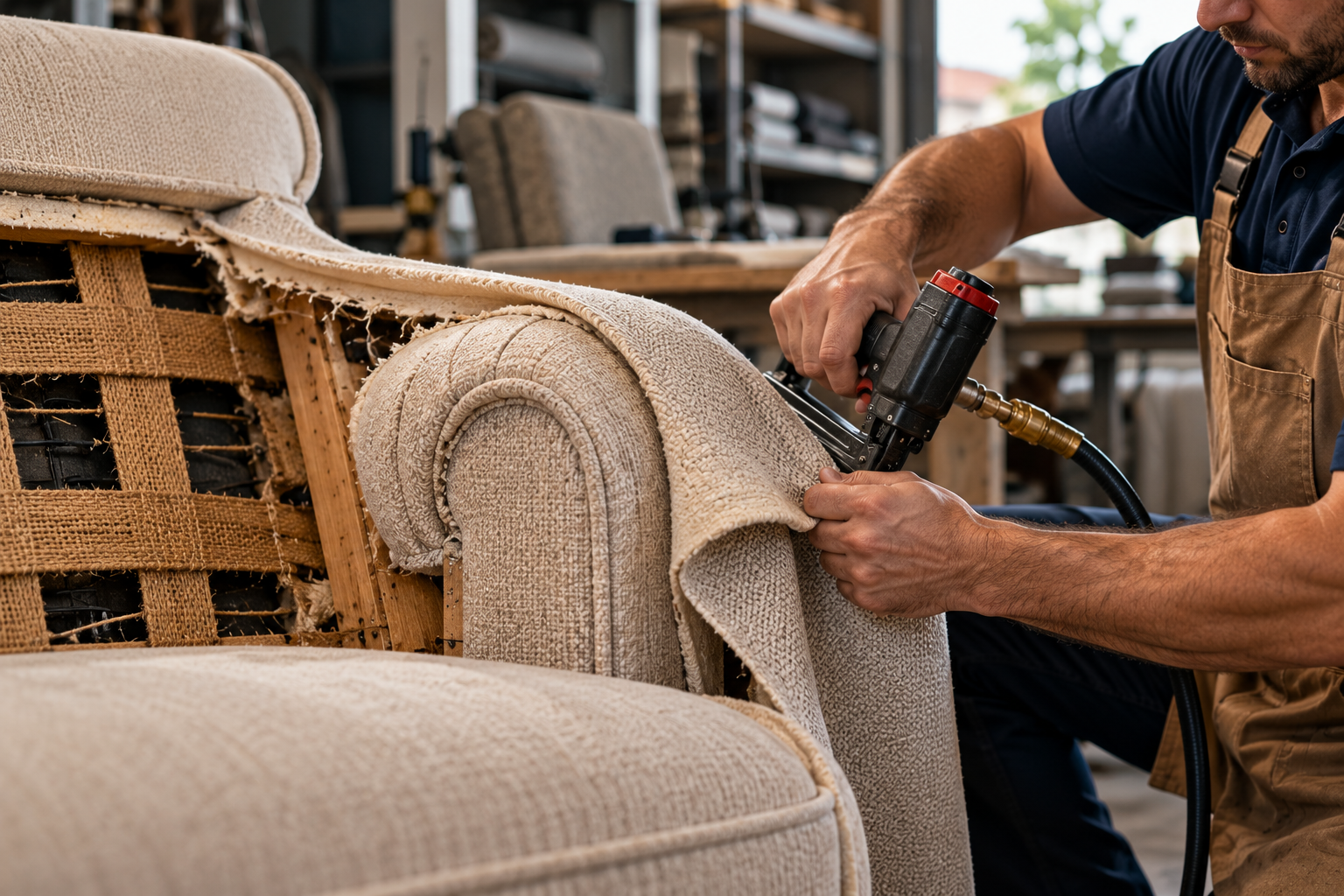 Upholstery restoration close-up