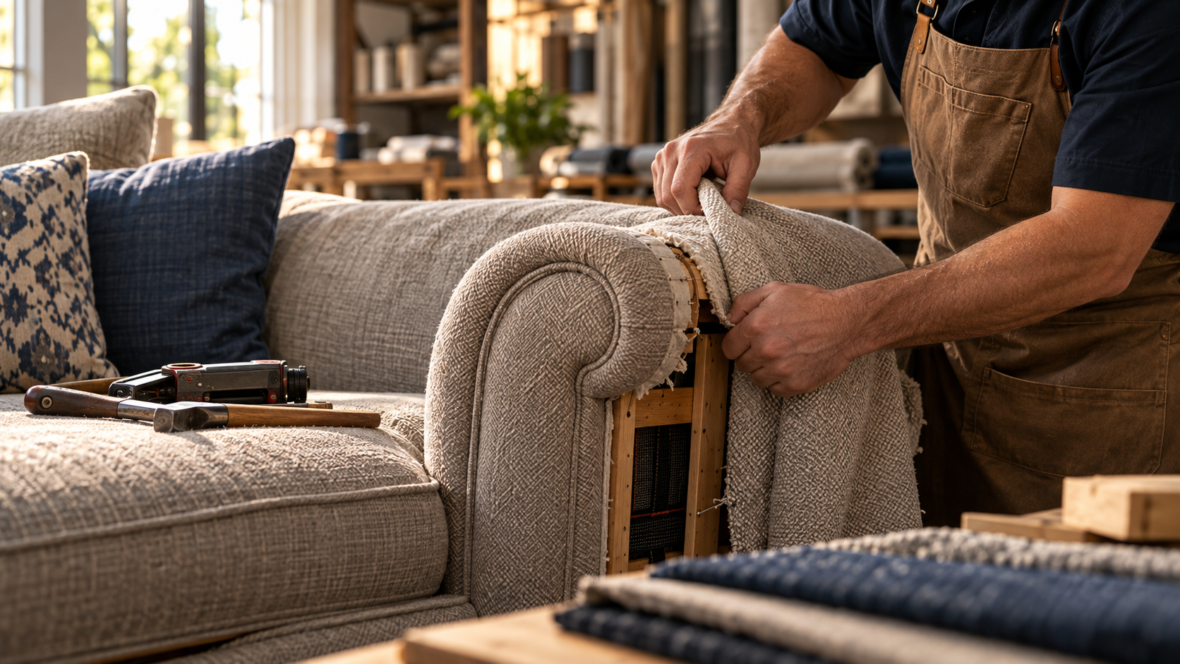 Professional upholstery service detail