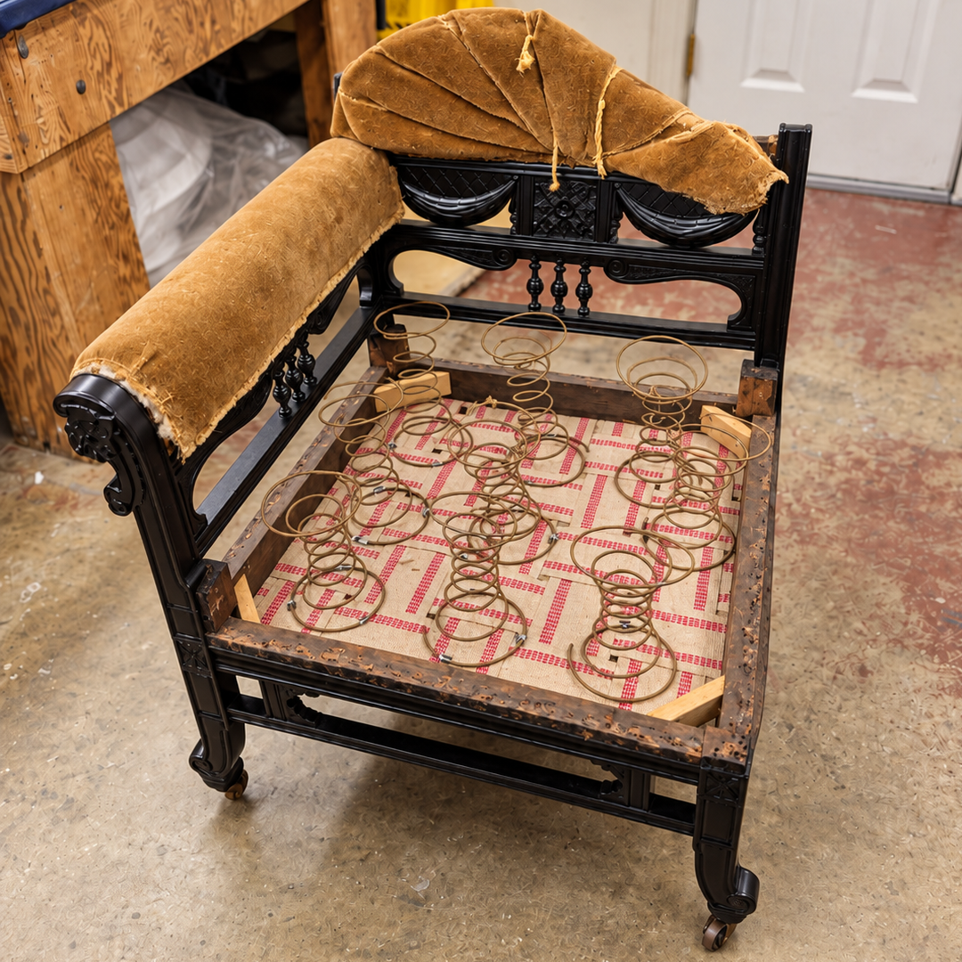 Furniture before upholstery restoration