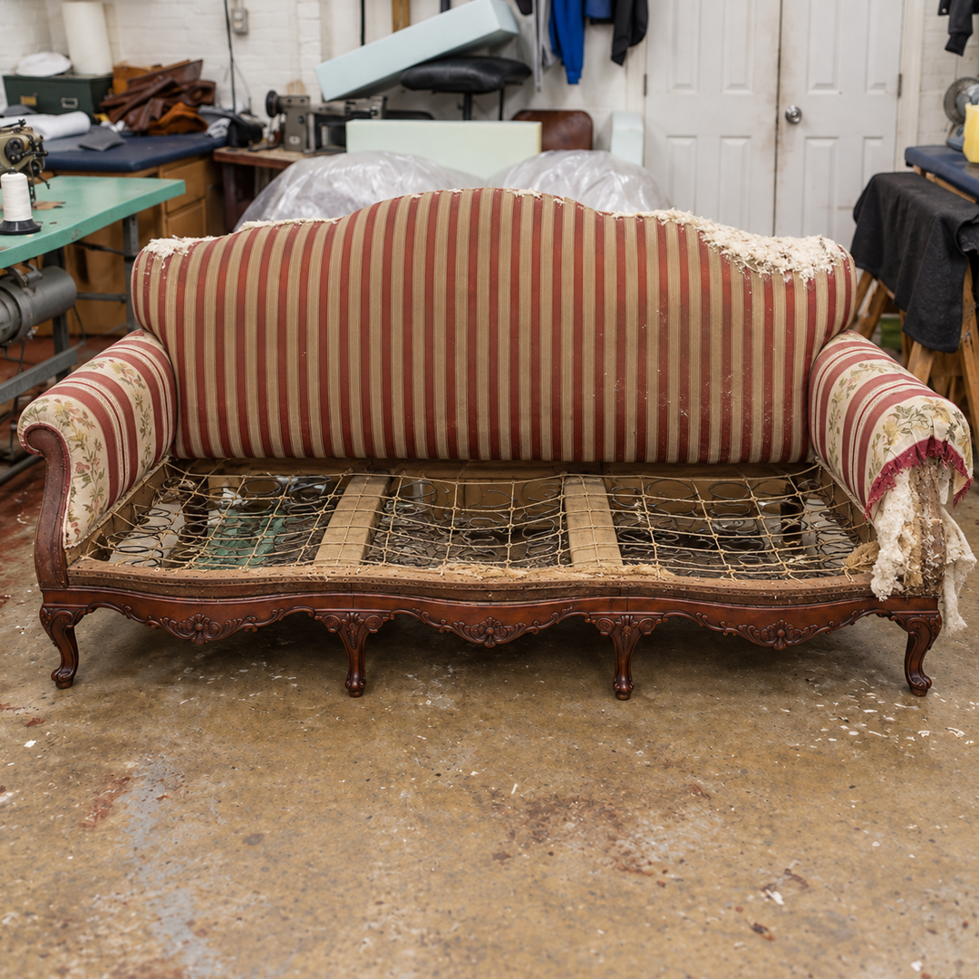 Furniture before upholstery restoration