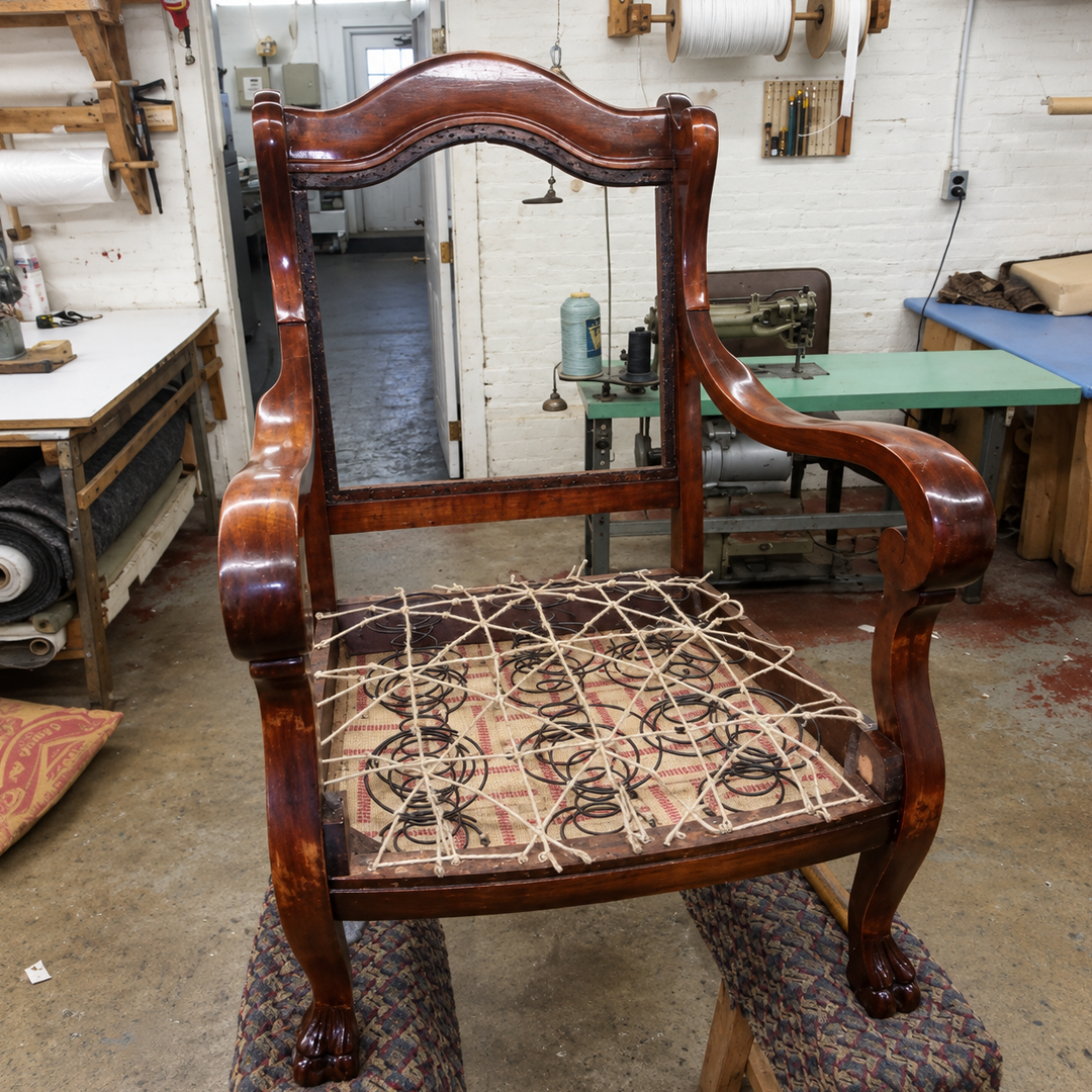Furniture before upholstery restoration